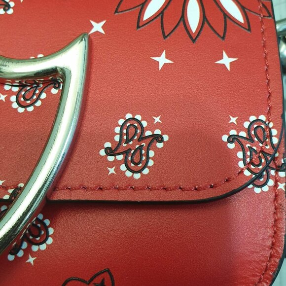 Italian HTC L.A Leather Handbag Paisley Red Black Small Casual Formal Purse Gift - Picture 5 of 10